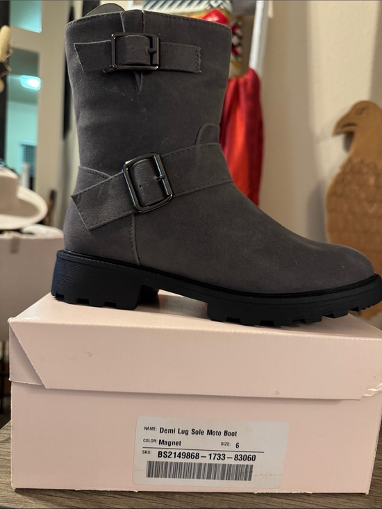 JustFab Shoes - Demi Lug Sole Moto Boot - Magnet Gray